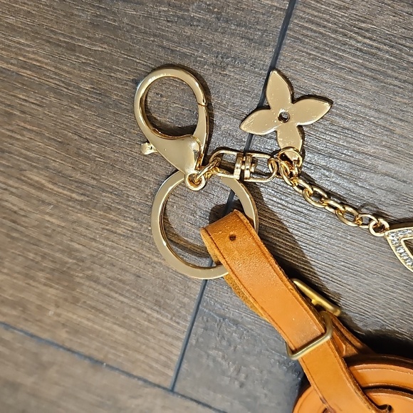 Louis Vuitton Tan Leather Bag Tag On Unbranded Keychain/ Bag Charm - Picture 7 of 7